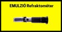 Črn ročni refraktometer na rumenem ozadju z madžarskim napisom »EMULZIÓ Refraktométer«.